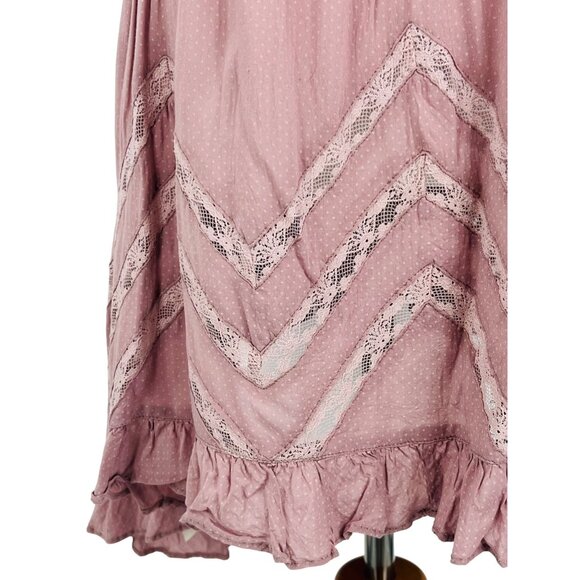 Free People Pink Voile & Lace Tiny Dot Mini Slip Dress | Boho Coquette Fairy S - Picture 10 of 16